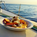 Sunrise breakfast on board in the Saronic Islands 