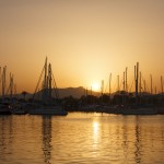 Sunset over yachts in harbour - Balearics