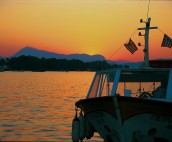 Sunset over the sleeping lady in Poros