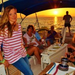 Sarah and crew enjoying sunset on the mainland