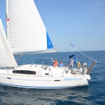 Beneteau 40 sailing past Corfu