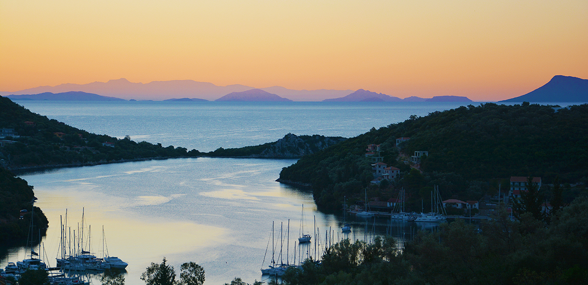 Sunrise from villa Meandros and the mountains of the Peloponese copy
