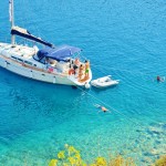 Anchored in Mandraki Bay on Hydra Island in August 2015 - Swim time!