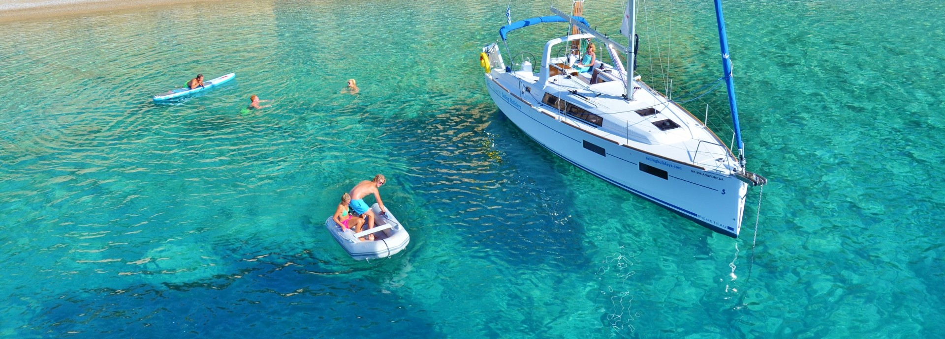 Beneteau 35 anchored in a bay on Kastus Island