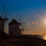 Mykonos windmills at sunset