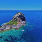 Anchored below the Mamma Mia church on Skopelos Island