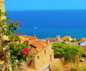 Sailing past Monemvasia in the Saronic Islands