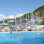 Swimming pool at the Iris Hotel with pontoon