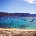 Boats anchored in a bay in the Canary Islands