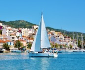 Sailing past Skiathos Town