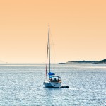 Yacht anchored in the sunset in Croatia 