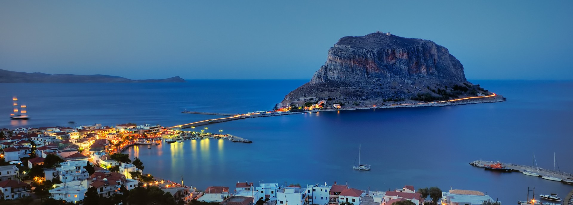 Monemvasia Medieval castle at night