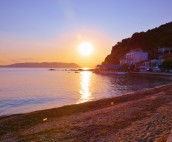 Sunset from the beach in Loutraki on Skopelos Island