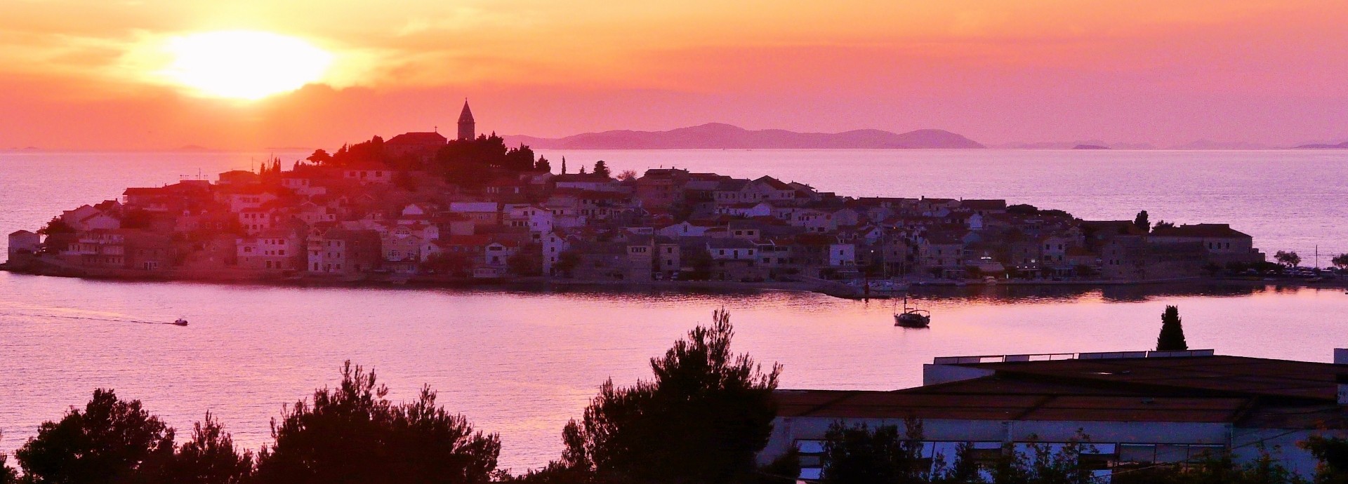 Sunset looking west over Primosten Town