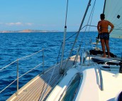 Sailing to Budelli, past Spagi in Sardinia, Italy