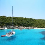 Yacht in bay on Corfu