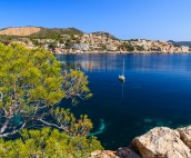 Cala Fornells Mallorca yacht in bay