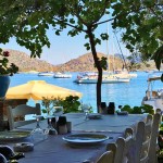 View of the yachts from the shore in Selimiye