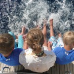 Dangling feet from swimming platform