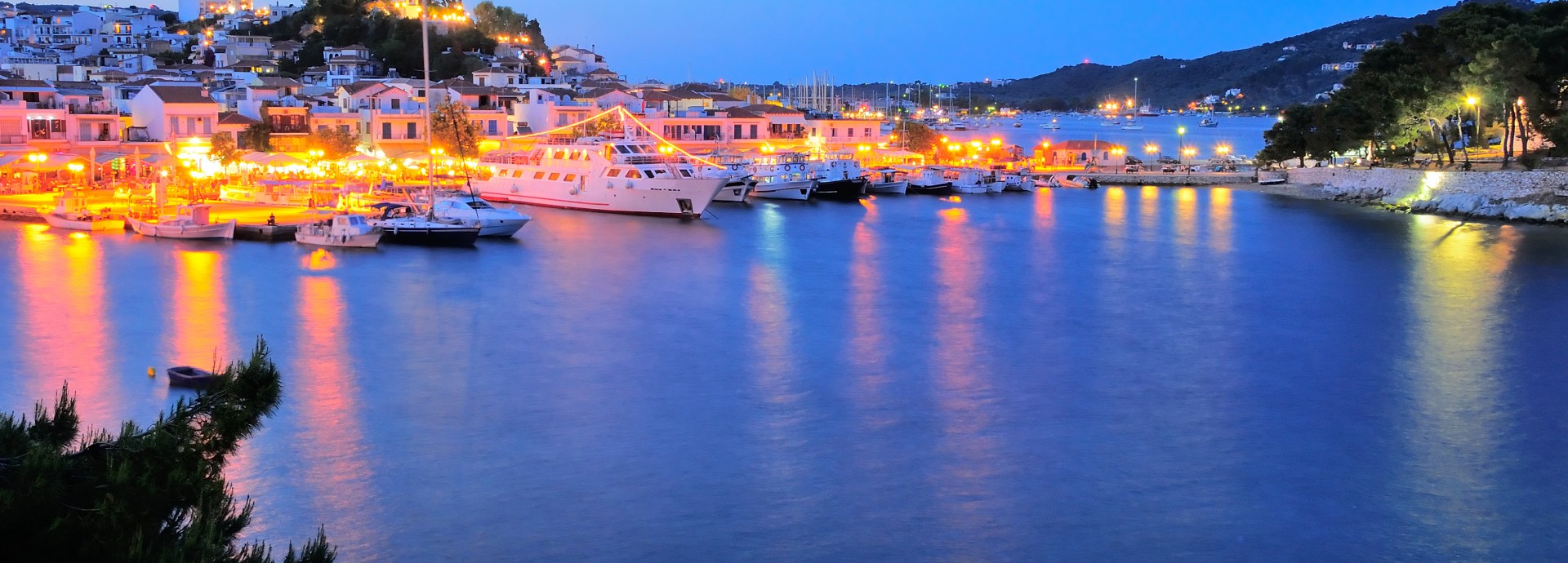 Skiathos town at night