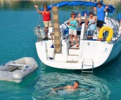 Anchored in Lakka Bay for a swim!