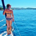 Jess posing on the boat sailing around Hvar
